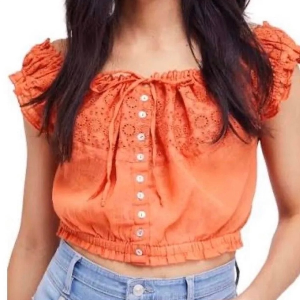 Free People Orange Off The Shoulder Crop top size M NWT